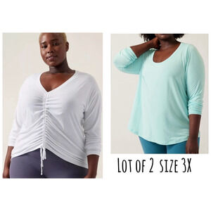 Athleta Crossover Ruched & Stratus Tops Size‎ 3X NWT $139 Value LOT OF 2 Basics